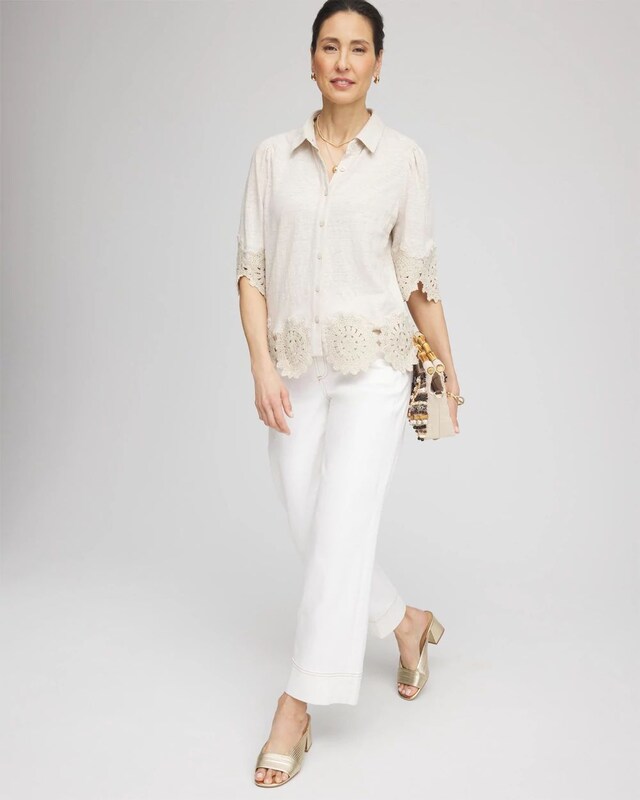 Crochet Trim Linen Shirt - image 2